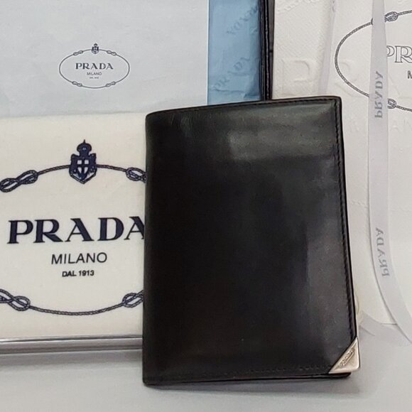 'PRADA' LEATHER WALLET COMPLETE GIFT SET BOX, DUST BAG, RIBBON & TISSUE - Picture 11 of 16